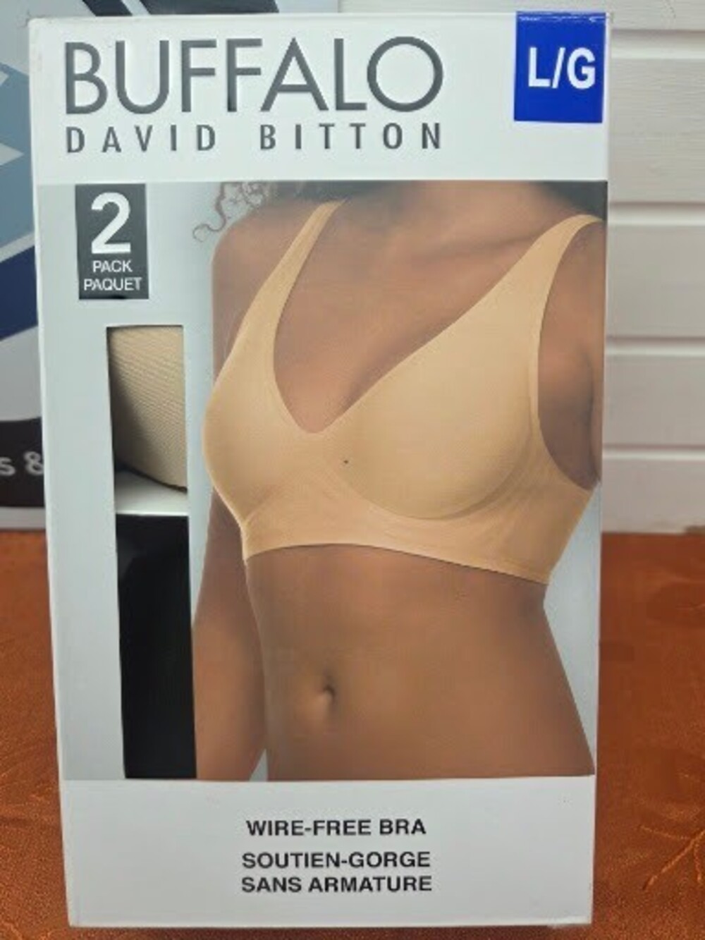 Buffalo David Bitton Women's Seam-Free Wireless Bra 2-Pack Beige & Black L